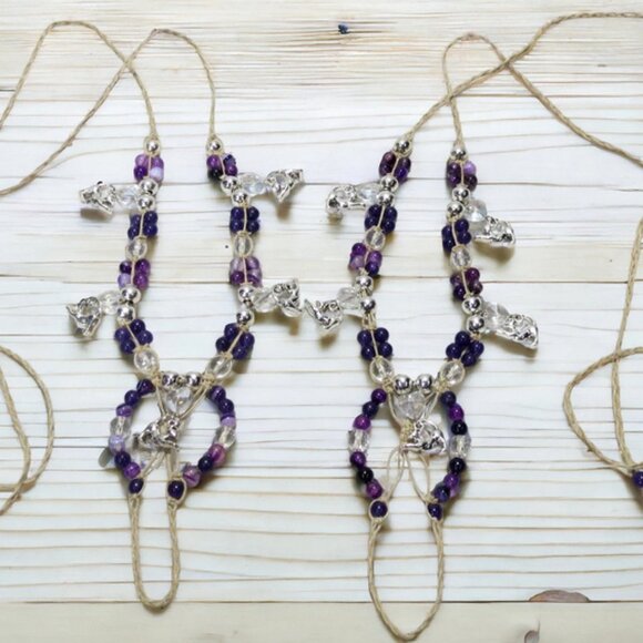 NEW Silver Cats & Purple Gemstone Barefoot Sandals. Belly dance foot jewelry. - Picture 5 of 6